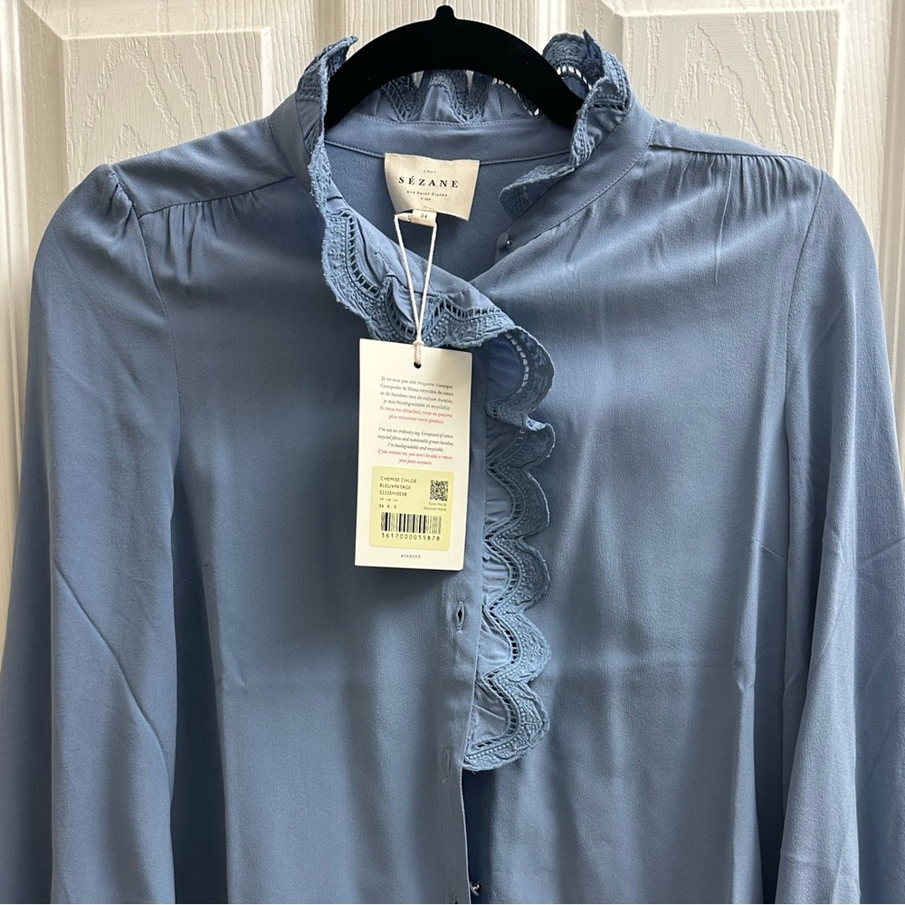 Sezane Chlo shirt in blue size 2 NWT